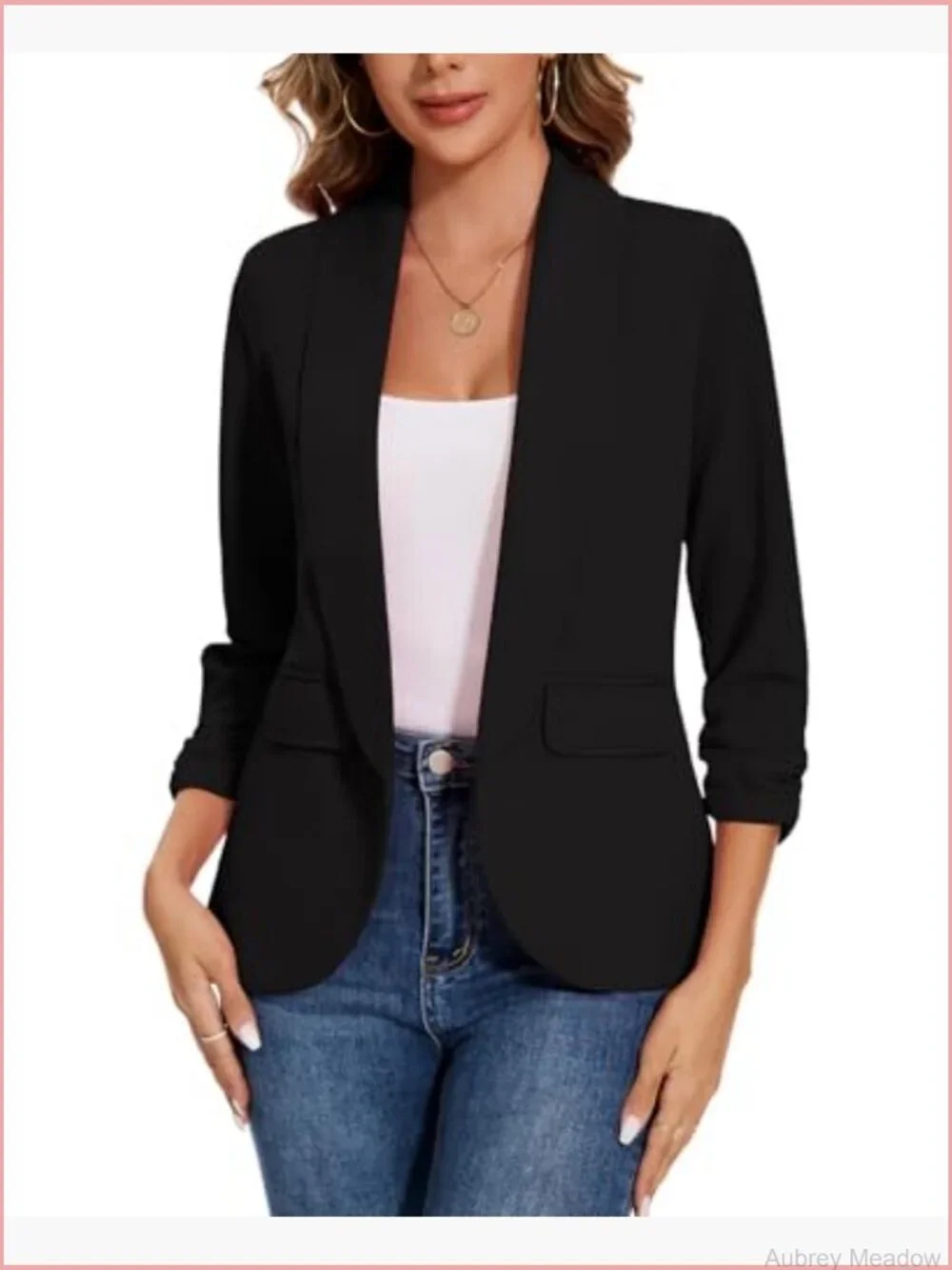 Women's Casual Open Front Blazer Shawl Lapel 3/4 Sleeve Office Lightweight